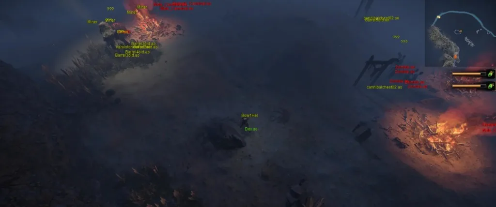 Path of Exile monster ESP overlay on a dark map