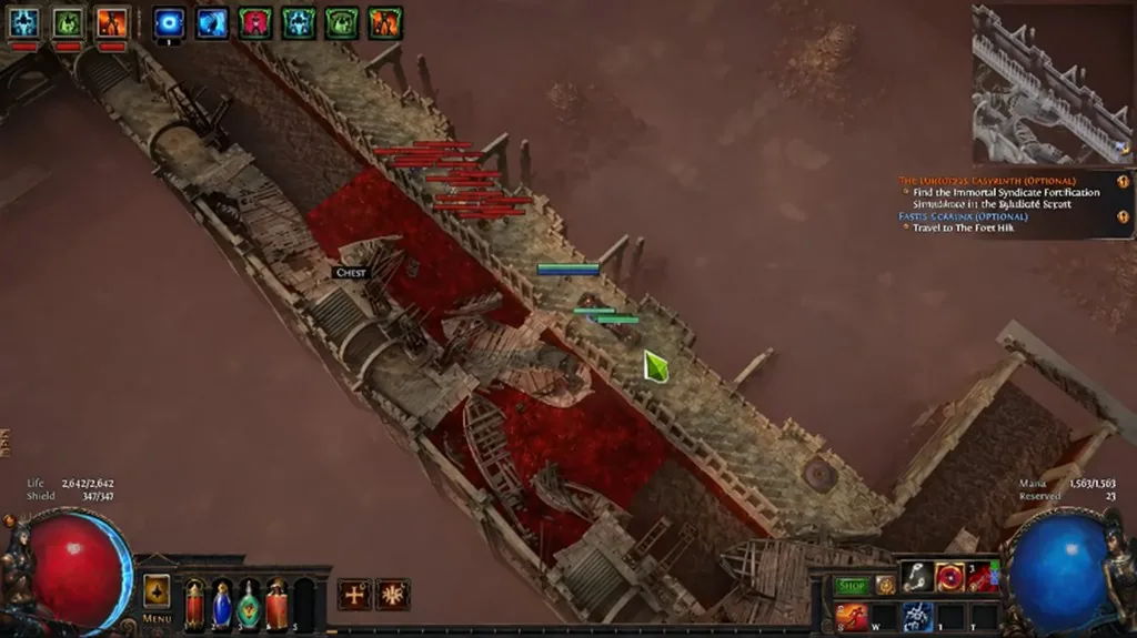 Path of Exile loot ESP highlighting a chest and items